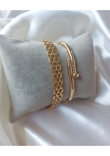 Kadın Altın Kaplama Kararmaz Kombin Bileklik