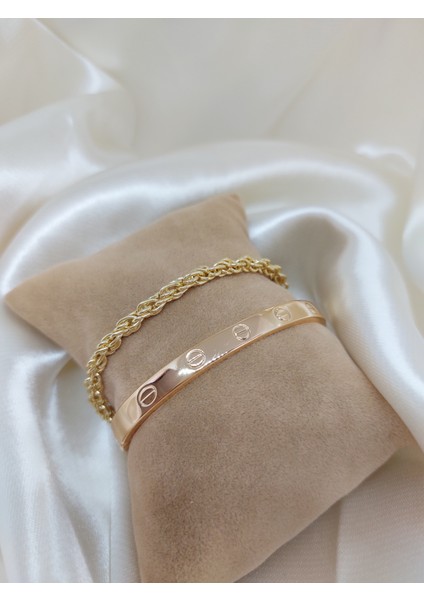 Kadın Altın Kaplama Kararmaz Kombin Bileklik