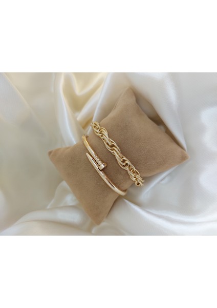 Kadın Altın Kaplama Kararmaz Kombin Bileklik