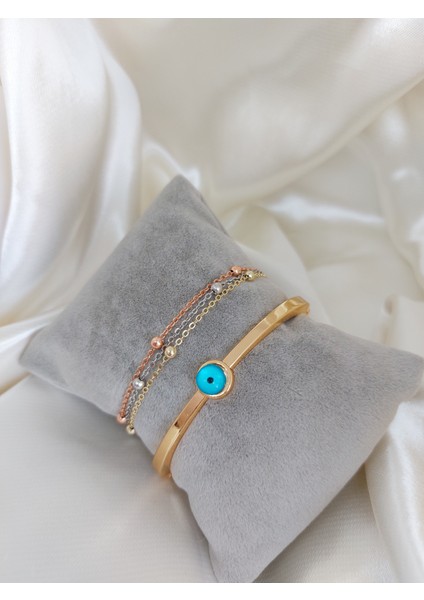 Kadın Altın Kaplama Kararmaz Kombin Bileklik