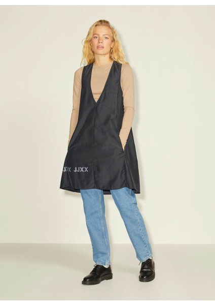 Jxmaia V-Neck Hype Dress Ln V Yaka Düz Siyah Kadın Midi Elbise