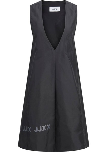Jxmaia V-Neck Hype Dress Ln V Yaka Düz Siyah Kadın Midi Elbise