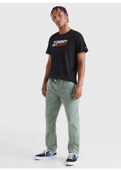 Bisiklet Yaka Baskılı Siyah Erkek T-Shirt DM0DM15379-BDS_TJM Corp Logo Tee