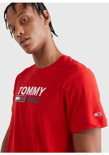 Bisiklet Yaka Baskılı Kırmızı Erkek T-Shirt DM0DM15379-XNL_TJM Corp Logo Tee