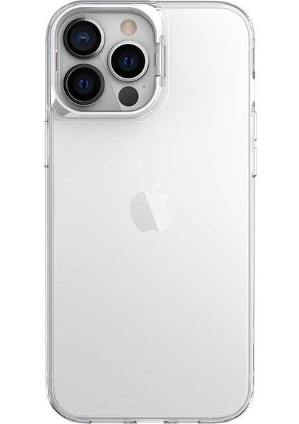 Apple iPhone 13 Pro Max Kapak Lens Standlı Sararmaz Şeffaf Silikon Kılıf - Gümüş