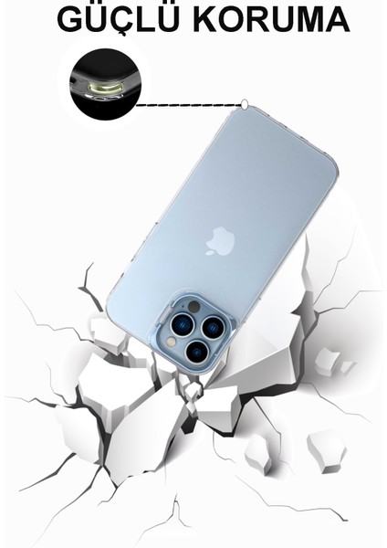 Caseworld Apple iPhone 13 Pro Max Kapak Lens Standlı Sararmaz Şeffaf Silikon Kılıf - Mavi fırsatları