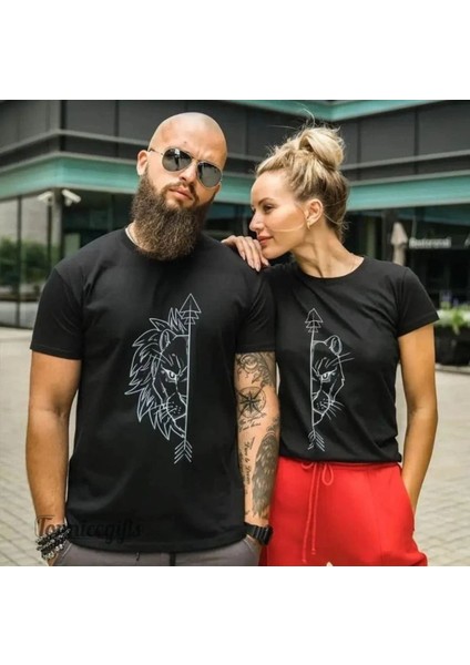 Sevgili Kombini Erkek Aslan Dişi Aslan Tişört