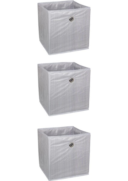 3'lü Raf Organizer Kutu Seti 30X30X30CM Gri Çizgili