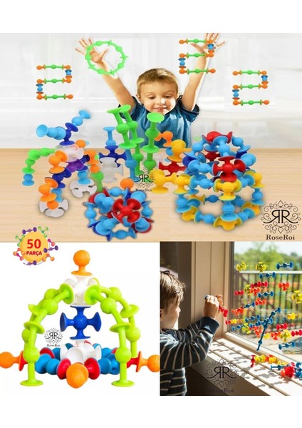 Vantuzlu Vakum Molekül 50 Parça Yapı Silikon Taşları Popit Duyusal Eğitici Oyuncak Squigz