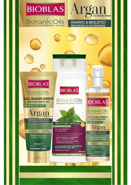 Isırgan Yağı Şampuanı Ve Argan Onarıcı Besleyici 3'Lü Saç Bakım Seti