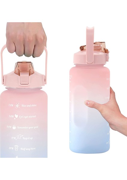 64OZ Hasır Zaman İşaretleyicili Su Şişesi Büyük Kapasiteli (Yurt Dışından)