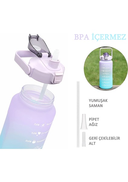 64OZ Hasır Zaman İşaretleyicili Su Şişesi Büyük Kapasiteli (Yurt Dışından)