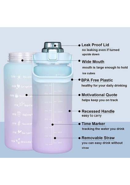 64OZ Hasır Zaman İşaretleyicili Su Şişesi Büyük Kapasiteli (Yurt Dışından)