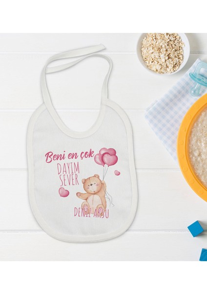 Kids Kişiye Özel Beni En Çok Dayım Sever Tasarımlı Bebek Mama Önlüğü - Model 1