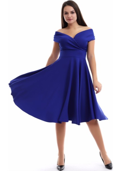 Saks Mavisi Kayık Yaka Elbise F107 indirimleri