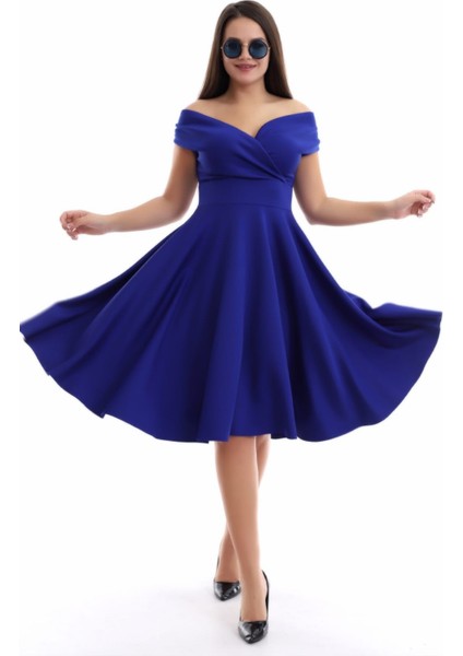 Saks Mavisi Kayık Yaka Elbise F107 indirimleri