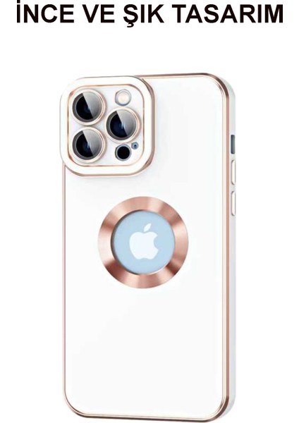 Apple iPhone 13 Pro Kapak Mercek Korumalı Logo Gösteren Tasarım Silikon Kılıf - Rose Gold