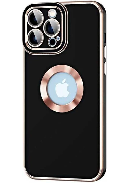 Caseart Apple iPhone 12 Pro Max Kapak Mercek Korumalı Logo Gösteren Tasarım Silikon Kılıf - Siyah