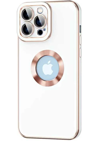 Caseart Apple iPhone 12 Pro Kapak Mercek Korumalı Logo Gösteren Tasarım Silikon Kılıf - Beyaz