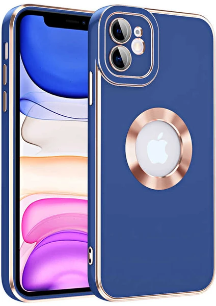 Caseart Apple iPhone 11 Kapak Mercek Korumalı Logo Gösteren Tasarım Silikon Kılıf - Lacivert