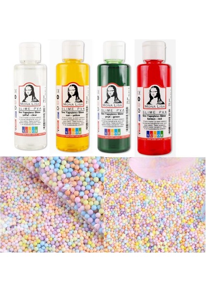 Renkli Köpük Slime 2'li ve Slime Yapıştırıcı 70ML 4'lü