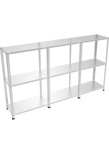 Galvaniz Raf Galvanizraf® 3 Katlı 3 Lü Bitişik Galvaniz Çelik Raf Arşiv Rafı Depo Rafı Kiler Rafı 31X93X150