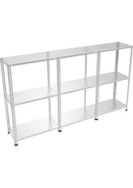 Galvanizraf® 3 Katlı 3 Lü Bitişik Galvaniz Çelik Raf Arşiv Rafı Depo Rafı Kiler Rafı 43X93X150