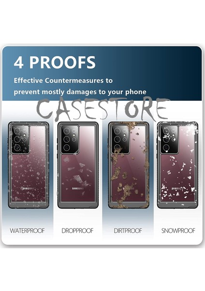 Samsung Galaxy S22 Ultra Uyumlu Toz ve Su Geçirmez Telefon Kılıfı Waterproof Snowdroop Andidroop Kapak Silikon