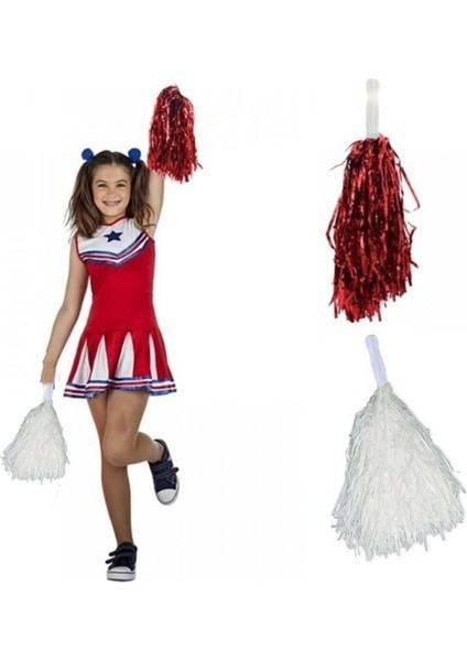 1 Çift Kırmızı Beyaz Renk 23 Nisan Gösteri Ponponu