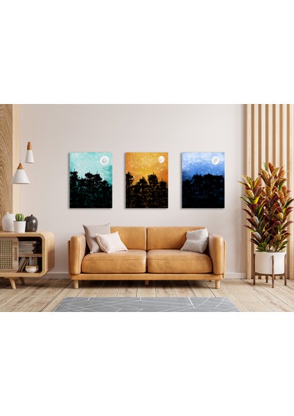 3 Parça Orman ve Gece Kanvas Tablo