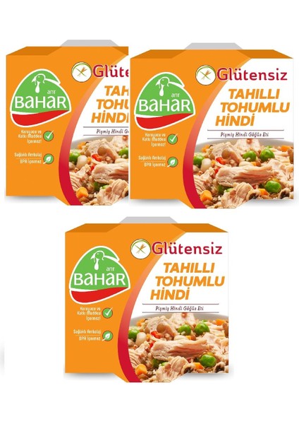 Glutensiz Tahıllı Tohumlu Hindi Konserve Göğüs Eti 185 gr 3'lü