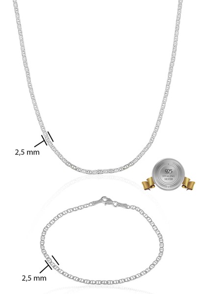 925 Ayar Gümüş Barlı Zincir Kolye Bileklik Set VES850655