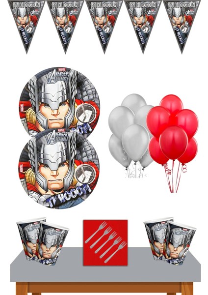 Thor Marvel 16 Kişilik Doğum Günü Parti Süsleri Malzemeleri Ekonomik Seti