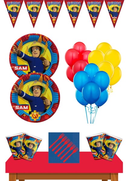 Itfaiyeci Sam 8 Kişilik Doğum Günü Konsepti Parti Malzemeleri Ekonomik Seti