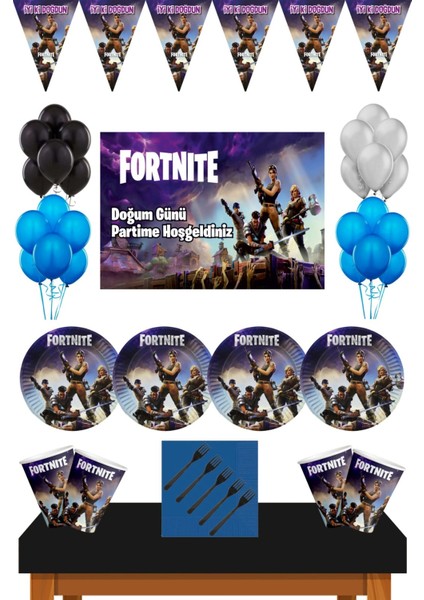 Fortnite 24 Kişilik Afişli Doğum Günü Konsepti Parti Malzemeleri Ekonomik Seti