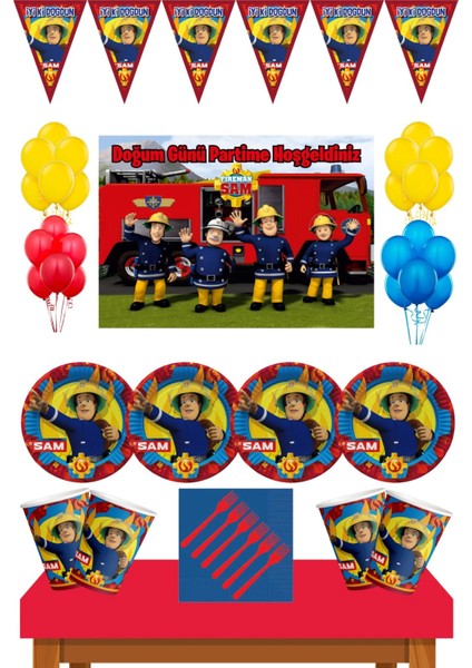 Itfaiyeci Sam 24 kişilik 50X70 cm Afişli Doğum Günü Konsepti Parti Malzemeleri