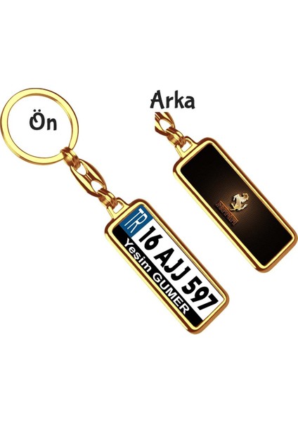 Kişiye Özel Ferrari Altın Parlama Logo Tema Plaka Anahtarlık