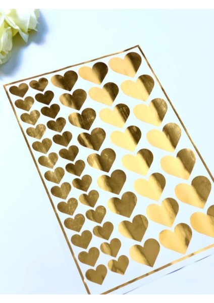 Kalp Etiket Dekoratif Sticker Yapışkanlı Folyo Etiket Metalik Gold