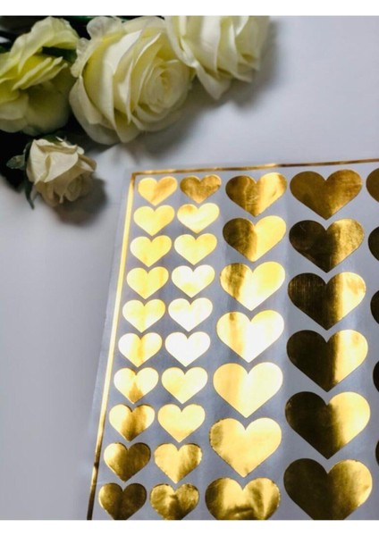 Kalp Etiket Dekoratif Sticker Yapışkanlı Folyo Etiket Metalik Gold fiyatları