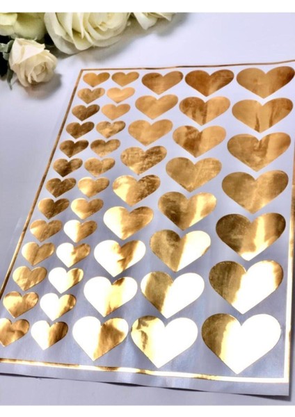 Kalp Etiket Dekoratif Sticker Yapışkanlı Folyo Etiket Metalik Gold fırsatları