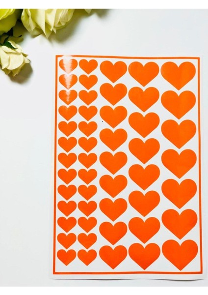 Kalp Etiket Dekoratif Sticker Yapışkanlı Folyo - Turuncu