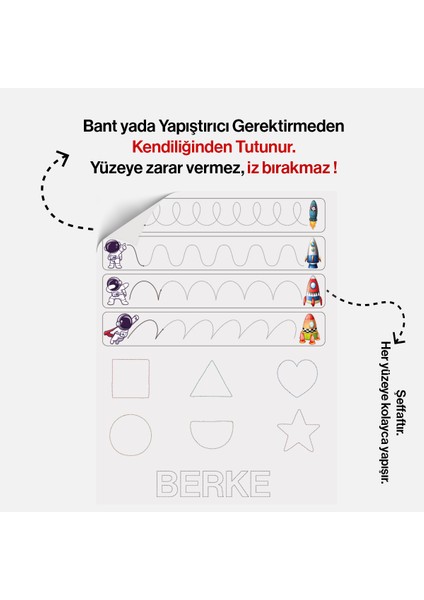 Uzay Temalı Çizgi Çalışması - Duvarda Iz Bırakmayan, Statik Tutunan Akıllı Kağıt Duvar Stickerı