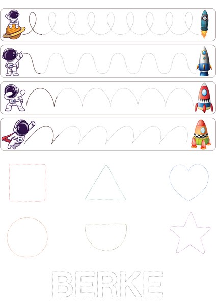 Uzay Temalı Çizgi Çalışması - Duvarda Iz Bırakmayan, Statik Tutunan Akıllı Kağıt Duvar Stickerı
