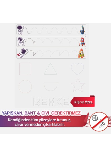 Uzay Temalı Çizgi Çalışması - Duvarda Iz Bırakmayan, Statik Tutunan Akıllı Kağıt Duvar Stickerı