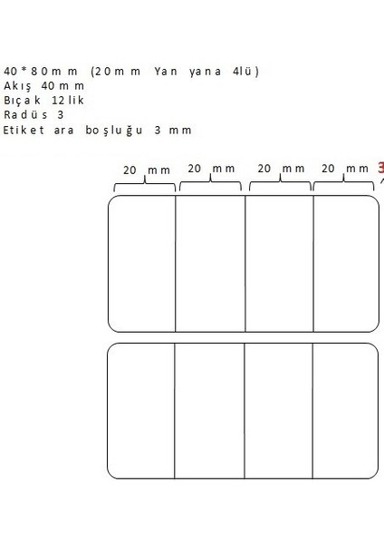 40 x 20 Mm. Yanyana 4'lü Barkod Etiketi (1 Rulo 4000AD.)