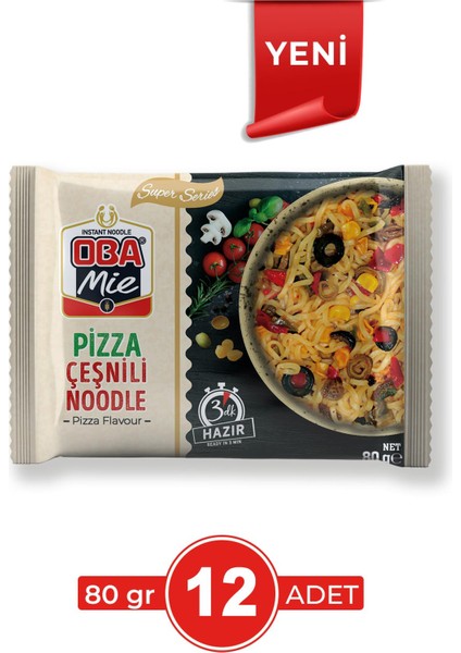 Oba Mie Pizza Çeşnili Noodle 12'li Paket