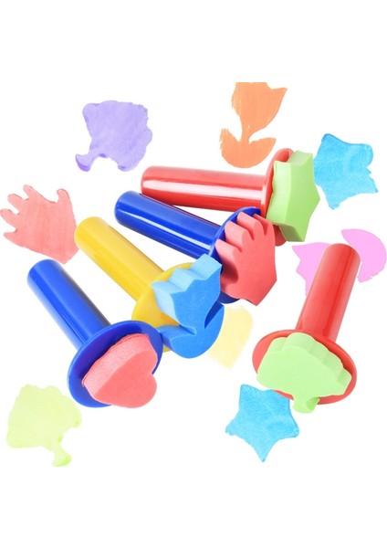 5 Paket Çocuklar Resim Sanat Diy Fırça Sünger Damgası Uzun Sap (Yurt Dışından)