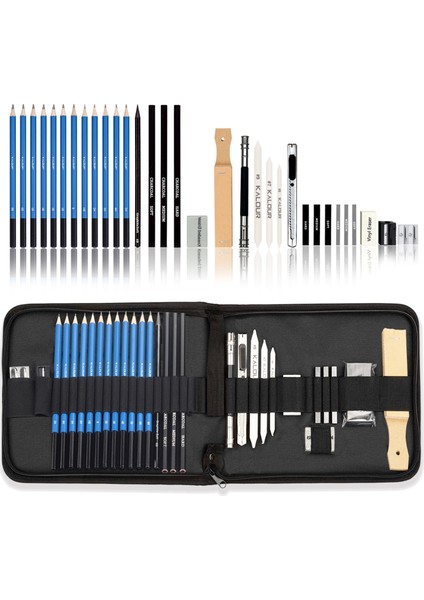 33 In 1 Sketch Pencil Set Yeni Başlayan Fırça Sanat Malzemeleri Siyah (Yurt Dışından)