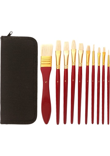 10ADET/SET Ahşap Tutamak Kıl Yağlı Boya Gouache Seti Kırmızı Kutuplu Siyah Çanta (Yurt Dışından)