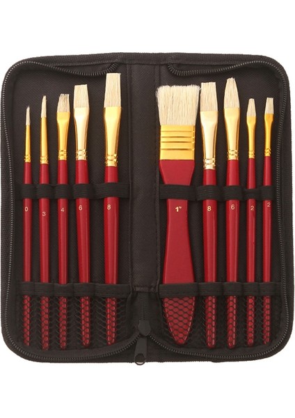 10ADET/SET Ahşap Tutamak Kıl Yağlı Boya Gouache Seti Kırmızı Kutuplu Siyah Çanta (Yurt Dışından)